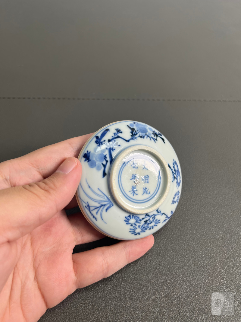 清康熙  青花瑞果花卉纹印泥盒（附木盒） - 图9